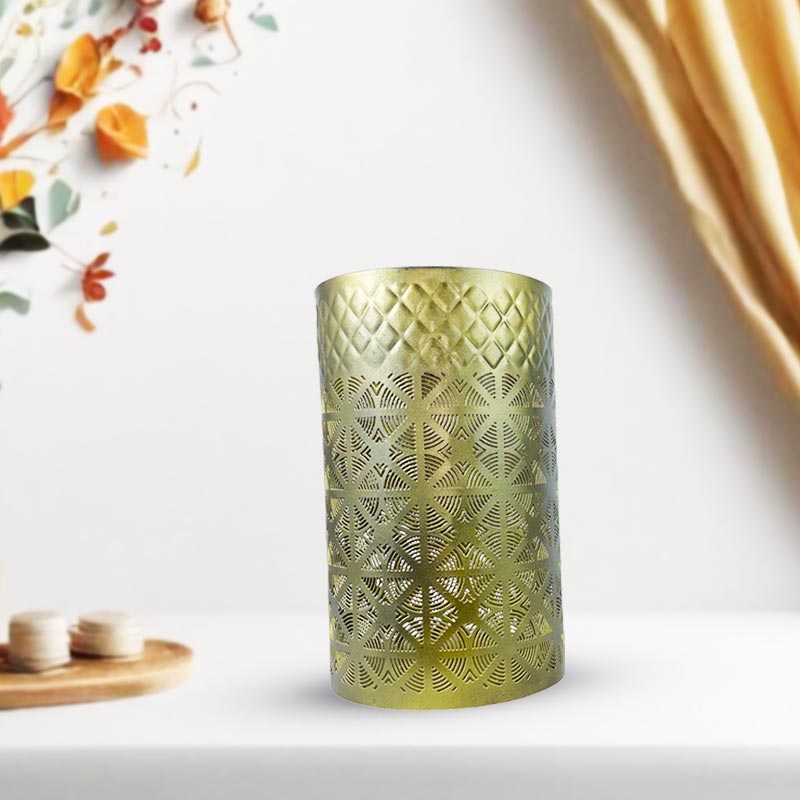 Handcrafted Iron Gold Candle Holder in Blue And Gold NEW