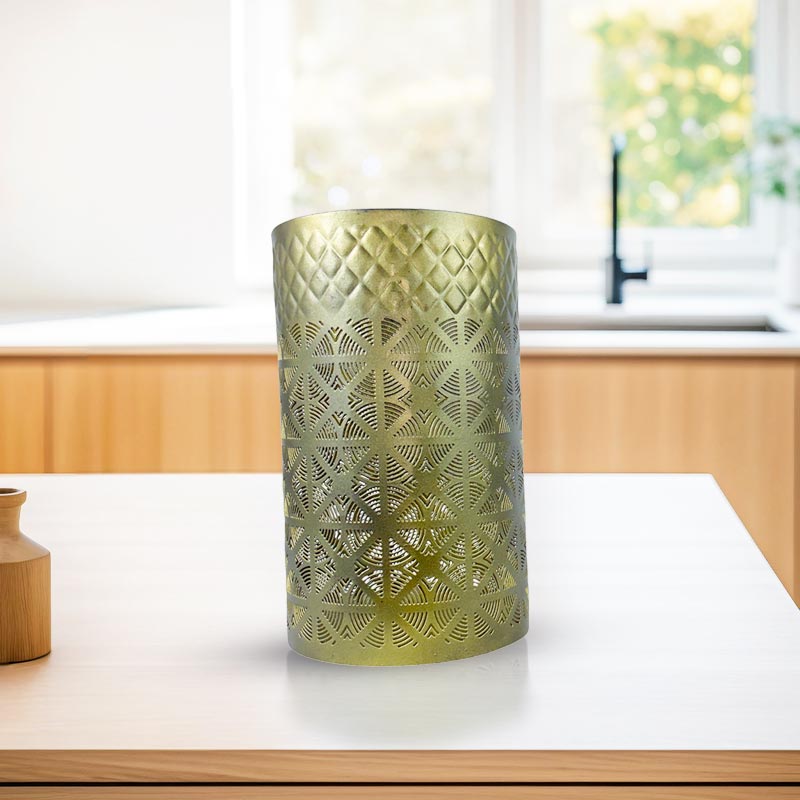 Handcrafted Iron Gold Candle Holder in Blue And Gold NEW