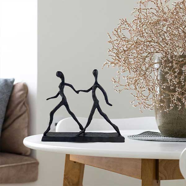 Handmade Walking Couple Sculpture in Sleek Black Aluminium Modern Artistic Home Decor Accent NEW