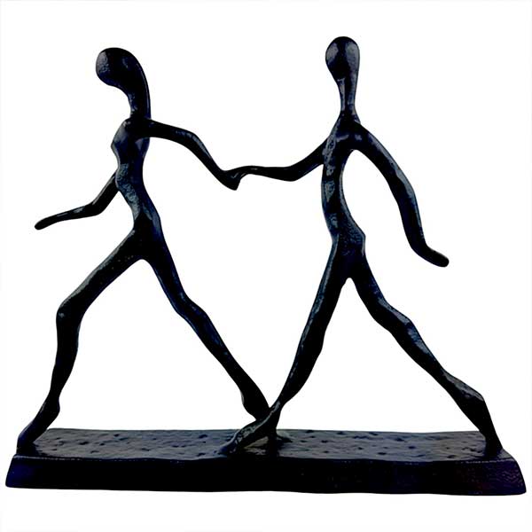 Handmade Walking Couple Sculpture in Sleek Black Aluminium Modern Artistic Home Decor Accent NEW