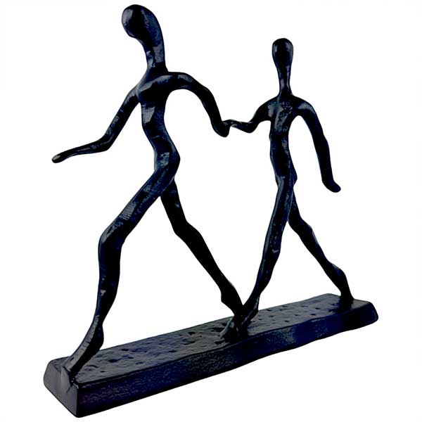 Handmade Walking Couple Sculpture in Sleek Black Aluminium Modern Artistic Home Decor Accent NEW