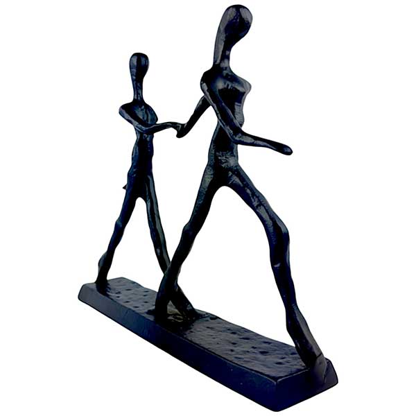 Handmade Walking Couple Sculpture in Sleek Black Aluminium Modern Artistic Home Decor Accent NEW