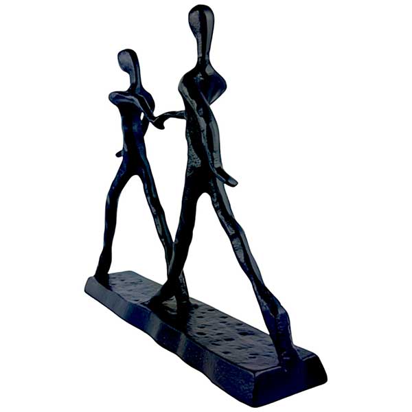 Handmade Walking Couple Sculpture in Sleek Black Aluminium Modern Artistic Home Decor Accent NEW