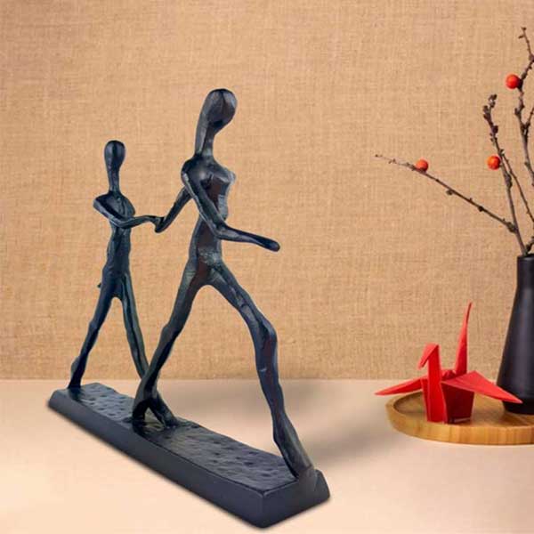 Handmade Walking Couple Sculpture in Sleek Black Aluminium Modern Artistic Home Decor Accent NEW