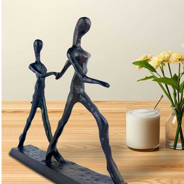 Handmade Walking Couple Sculpture in Sleek Black Aluminium Modern Artistic Home Decor Accent NEW