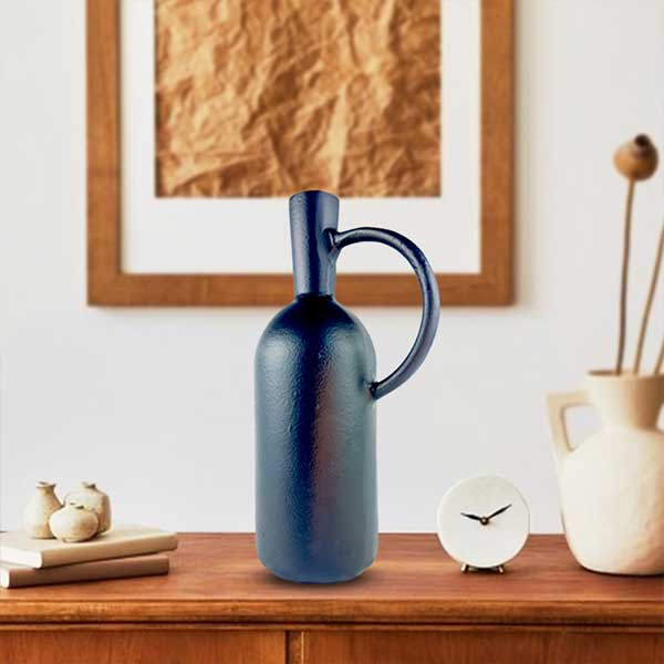 Handmade Modern Black Aluminium Jug Vase Stylish 30cm Decor for Home or Gift NEW