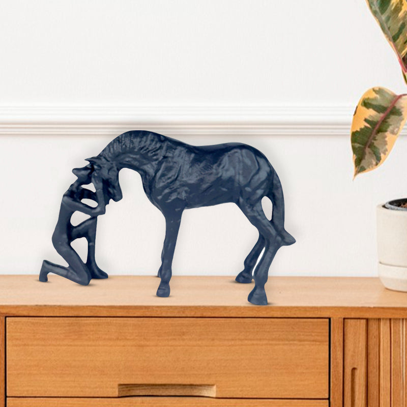 Handmade Majestic Black Horse and Man Sculpture  Embodying Equine Harmony NEW