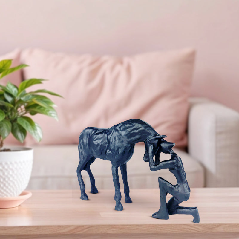 Handmade Majestic Black Horse and Man Sculpture  Embodying Equine Harmony NEW