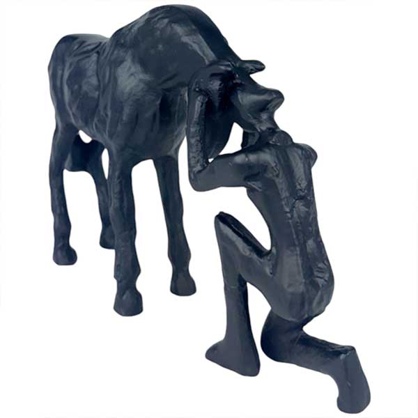 Handmade Majestic Black Horse and Man Sculpture  Embodying Equine Harmony NEW