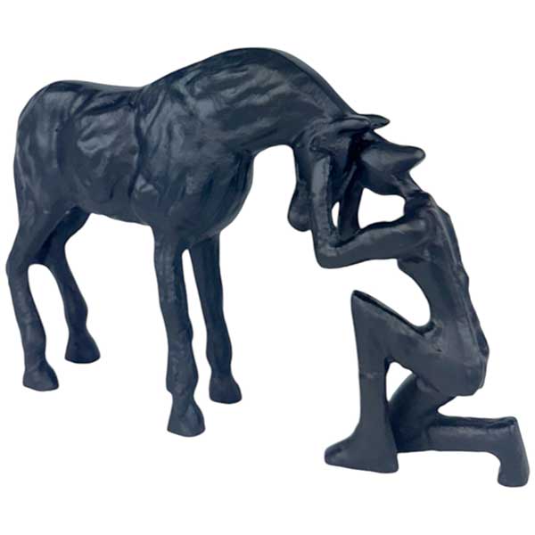 Handmade Majestic Black Horse and Man Sculpture  Embodying Equine Harmony NEW