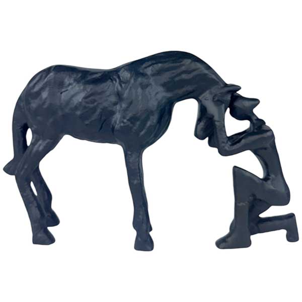 Handmade Majestic Black Horse and Man Sculpture  Embodying Equine Harmony NEW