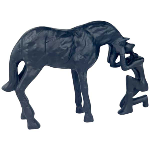 Handmade Majestic Black Horse and Man Sculpture  Embodying Equine Harmony NEW