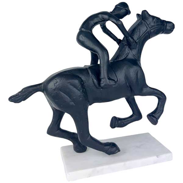 Handcrafted Horse Racing Jockey Statue Detailed And Dynamic Equestrian Decor on a Marble Base NEW