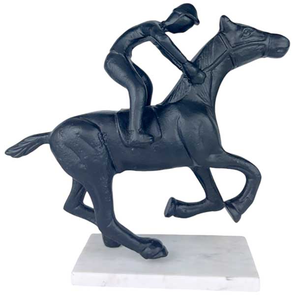 Handcrafted Horse Racing Jockey Statue Detailed And Dynamic Equestrian Decor on a Marble Base NEW