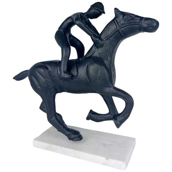 Handcrafted Horse Racing Jockey Statue Detailed And Dynamic Equestrian Decor on a Marble Base NEW