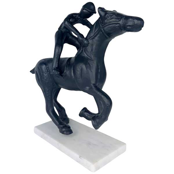 Handcrafted Horse Racing Jockey Statue Detailed And Dynamic Equestrian Decor on a Marble Base NEW