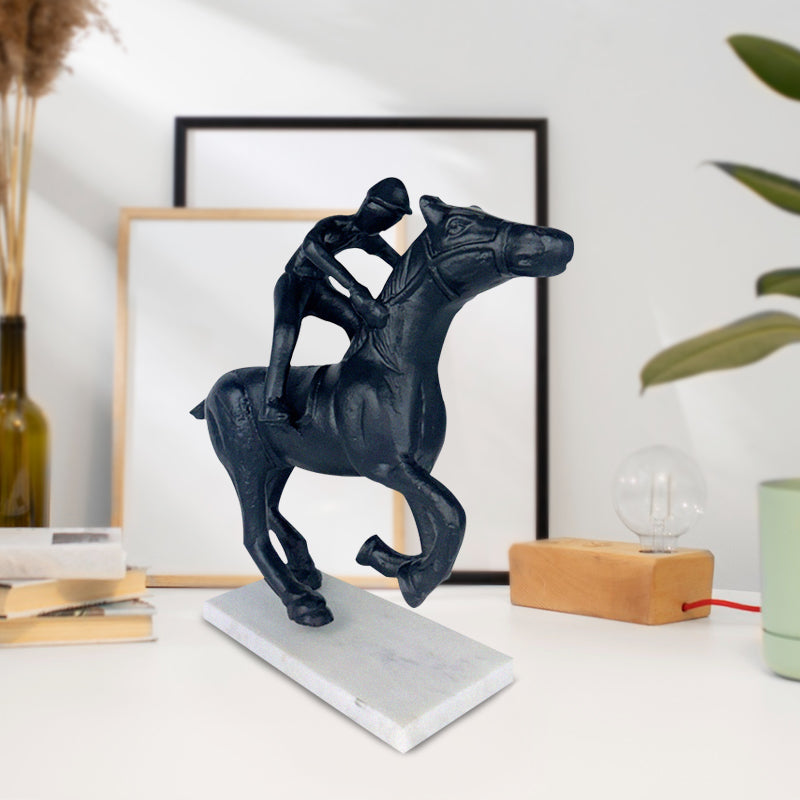 Handcrafted Horse Racing Jockey Statue Detailed And Dynamic Equestrian Decor on a Marble Base NEW
