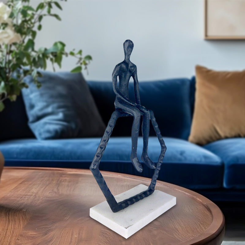 Handmade Captivating Aluminum Iron Casting Sitting Man Sculpture NEW