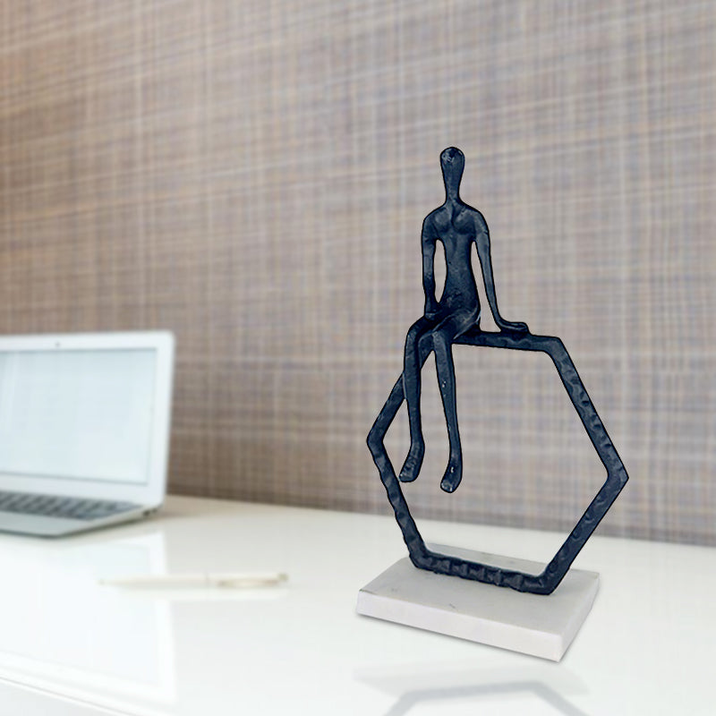 Handmade Captivating Aluminum Iron Casting Sitting Man Sculpture NEW