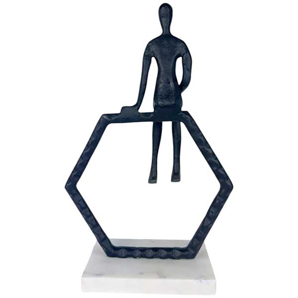 Handmade Captivating Aluminum Iron Casting Sitting Man Sculpture NEW