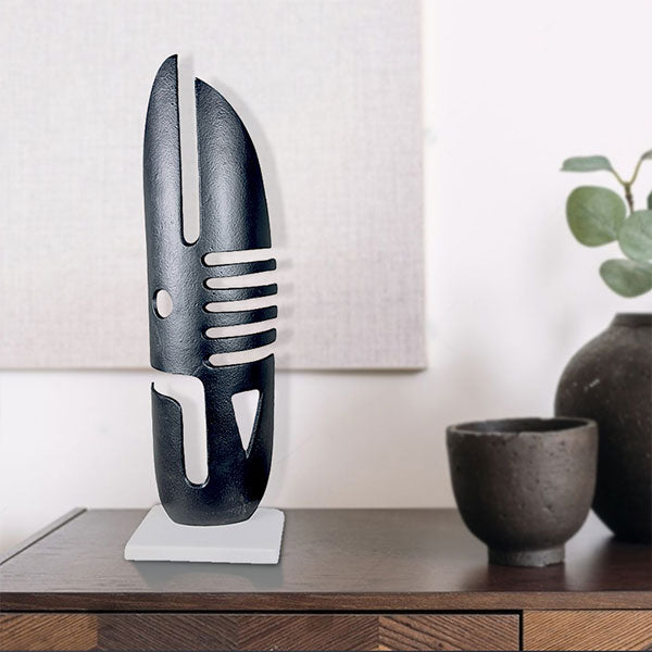 Handcrafted Abstract Tribal Sculpture in Black and White NEW