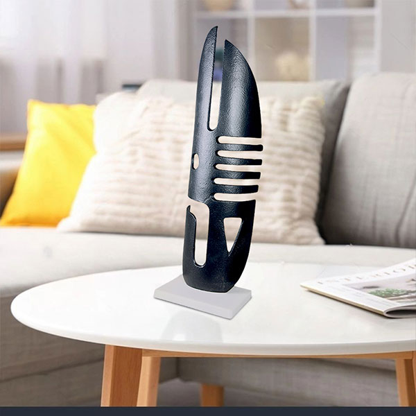 Handcrafted Abstract Tribal Sculpture in Black and White NEW