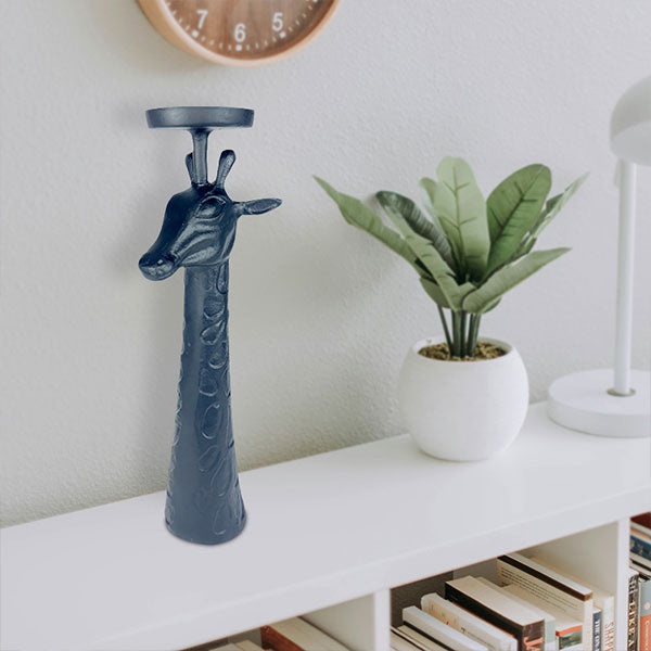 Handcrafted Black Aluminium Giraffe Head Candle Holder Dual Function Home Accent NEW