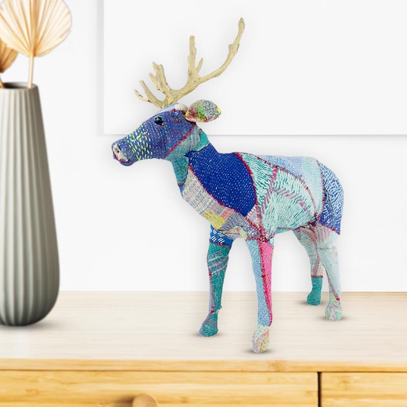 Handmade Blitzen Reindeer Sculpture Multicolour Statement Decor for Animal Theme Home Styles NEW