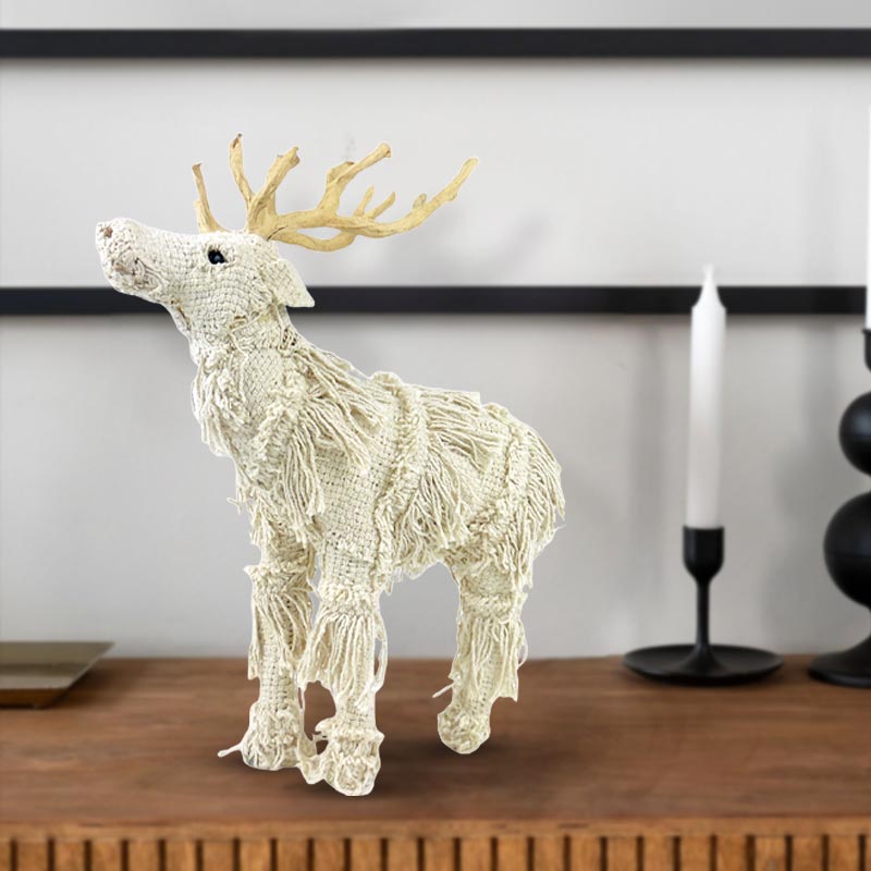 Handmade Comet Frilled Reindeer Decor  Elegant Wire Paper Pulp Fabric Artistic Piece  NEW