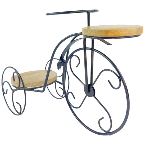 Handcrafted Rustic Elegant Tri Bike Tealight Holder Whimsical Wooden and Iron Table Accent  NEW