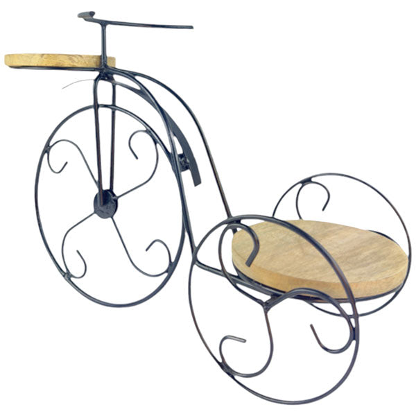 Handcrafted Rustic Elegant Tri Bike Tealight Holder Whimsical Wooden and Iron Table Accent  NEW