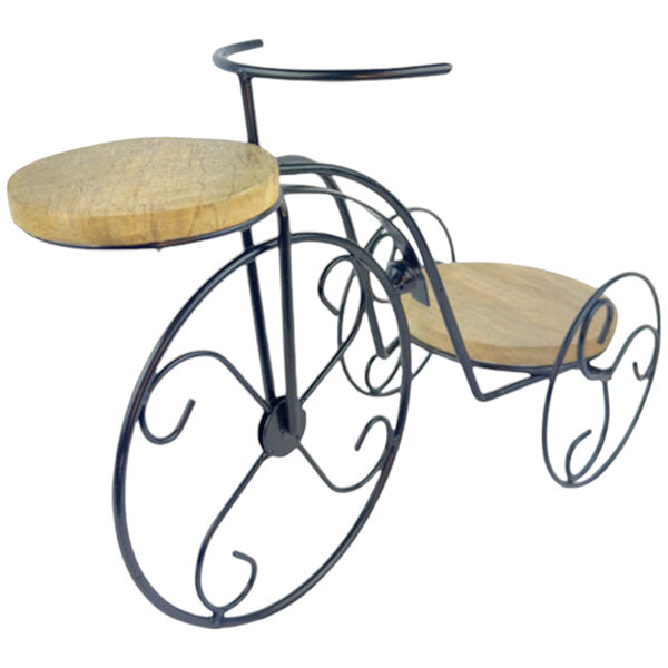 Handcrafted Rustic Elegant Tri Bike Tealight Holder Whimsical Wooden and Iron Table Accent  NEW