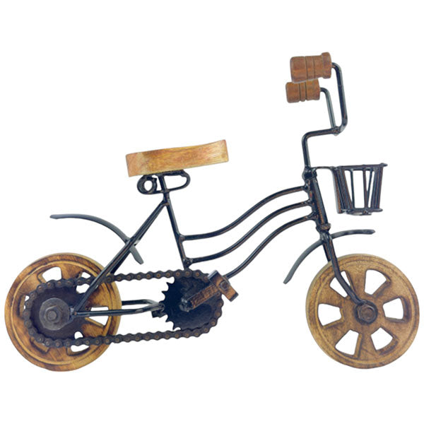 Handcrafted Rustic Vintage Bike Accent Table with Wooden Wheels and Quaint Front Basket NEW