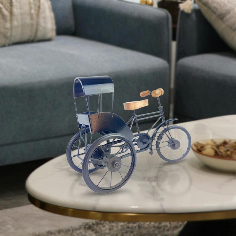Handmade Rustic Wooden Baby Rickshaw Playful Table Accent NEW