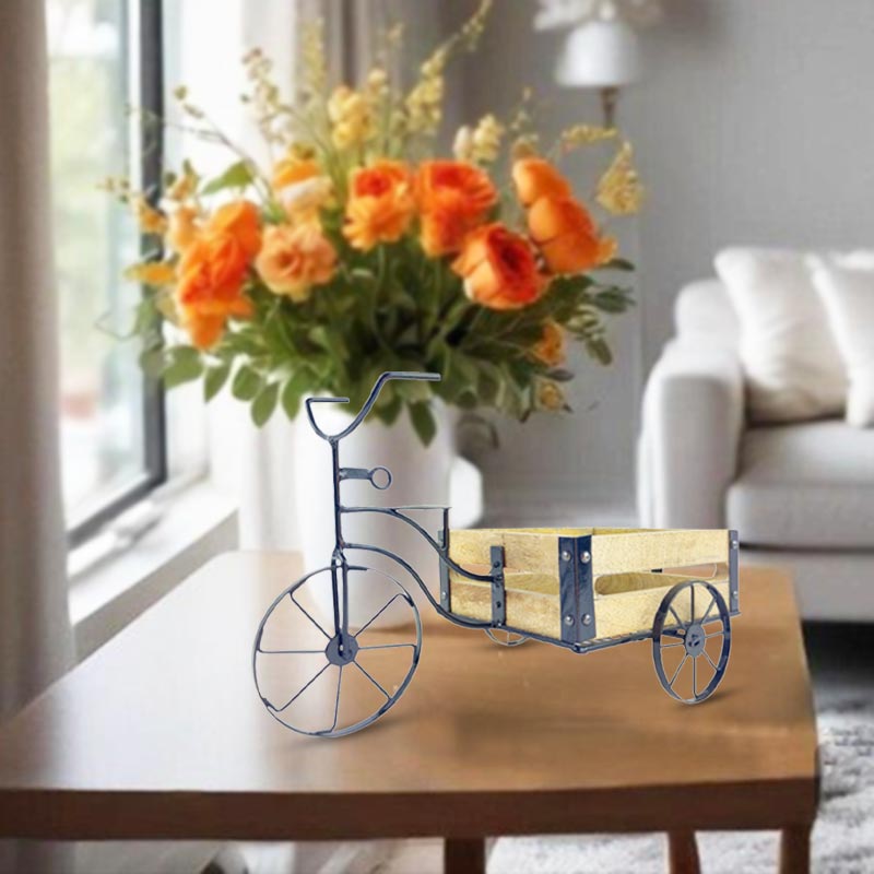 Handmade Rustic Wooden Cart  A Unique Industrial Accent Table for Home Decor NEW