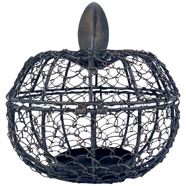 Handcrafted Intricate Wire Apple Tealight Holder with Antique Brass Finish 17x18 cm NEW