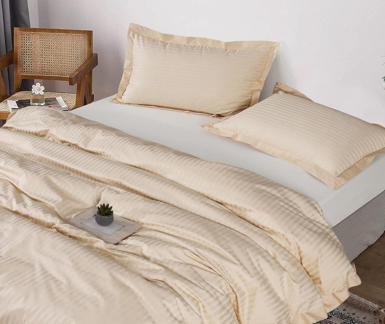 Enviohome 100% Cotton Ivory Cream Stripe Doube Size Quilt Cover Set NEW
