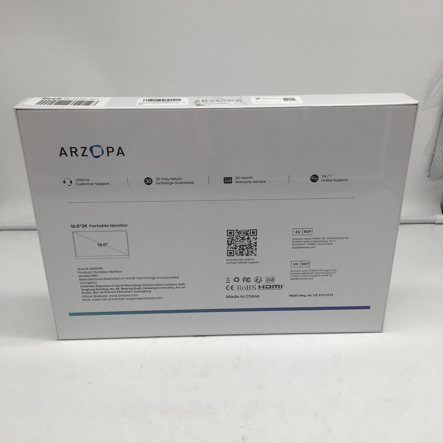 Arzopa Z1RC 16 Inch 2.5K 16:10 HDR HDMI Type-C Lightweight Portable Monitor NEW
