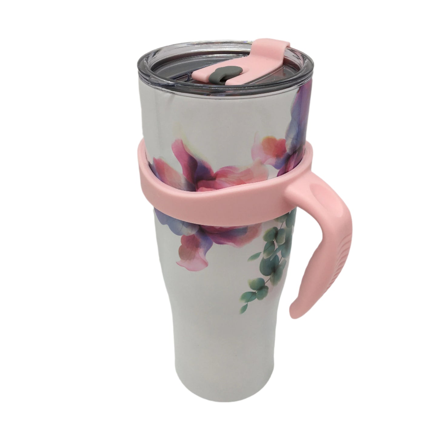 Thily 1180ml Stainless Steel Pink Lillies Handle/Straw Travel Mug NEW