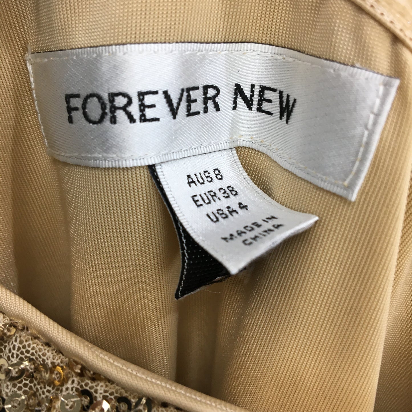 Forever New Gold Sequin Long Sleeve One-Shoulder Mini Dress Ladies Size AU 8