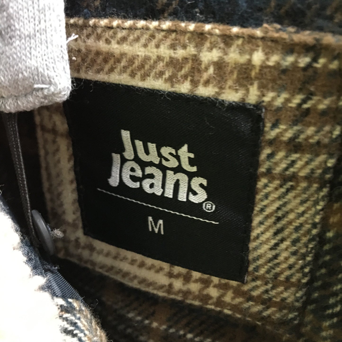 Just Jeans Brown Flannel Check Grey Removable Jersey Hood Jacket Mens Size M NEW