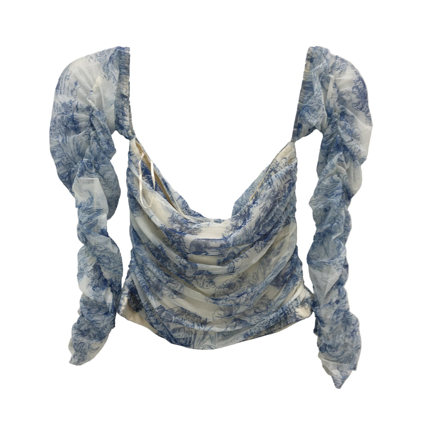 Alice In The Eve Blue & White Long Sleeve Off-Shoulder Top Ladies Size Small