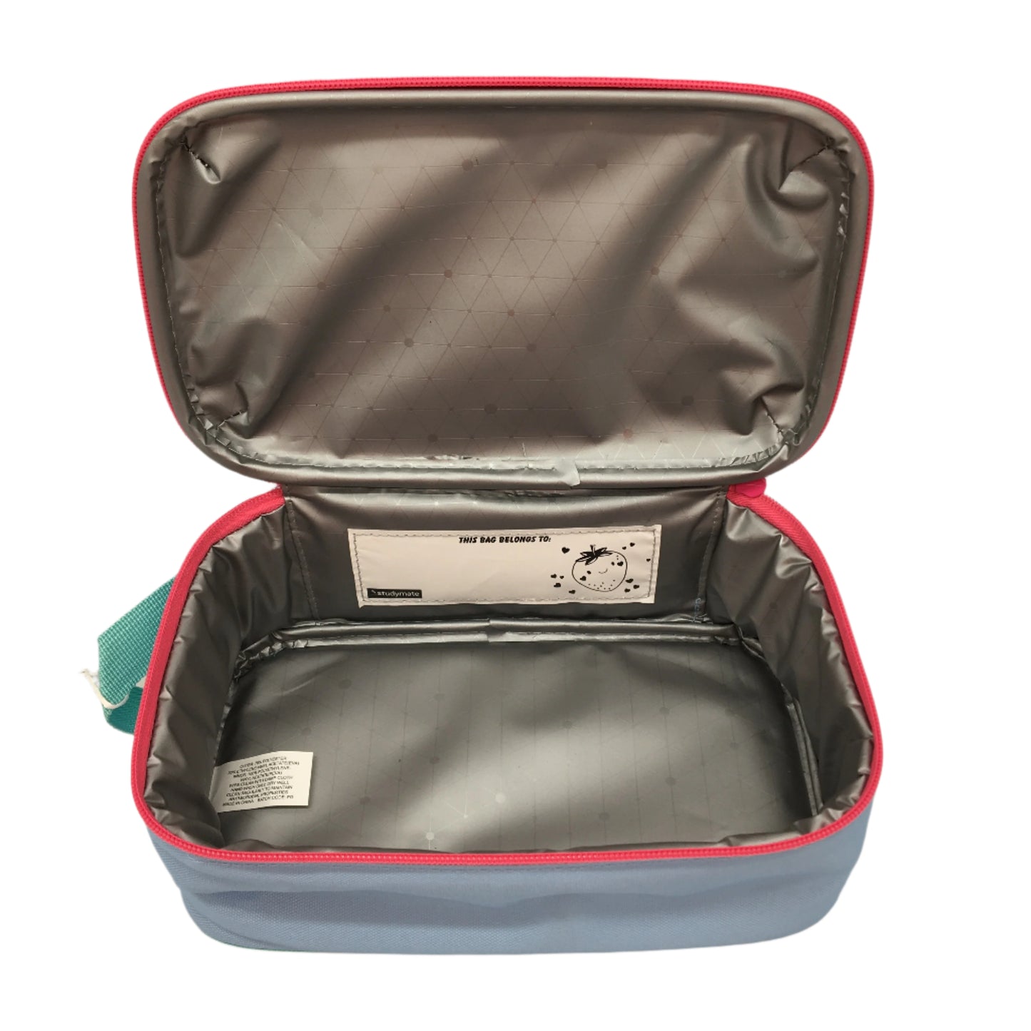 2 Pack Studymate Blue Strawberry Heart Themed Insulated Lunch Bag NEW