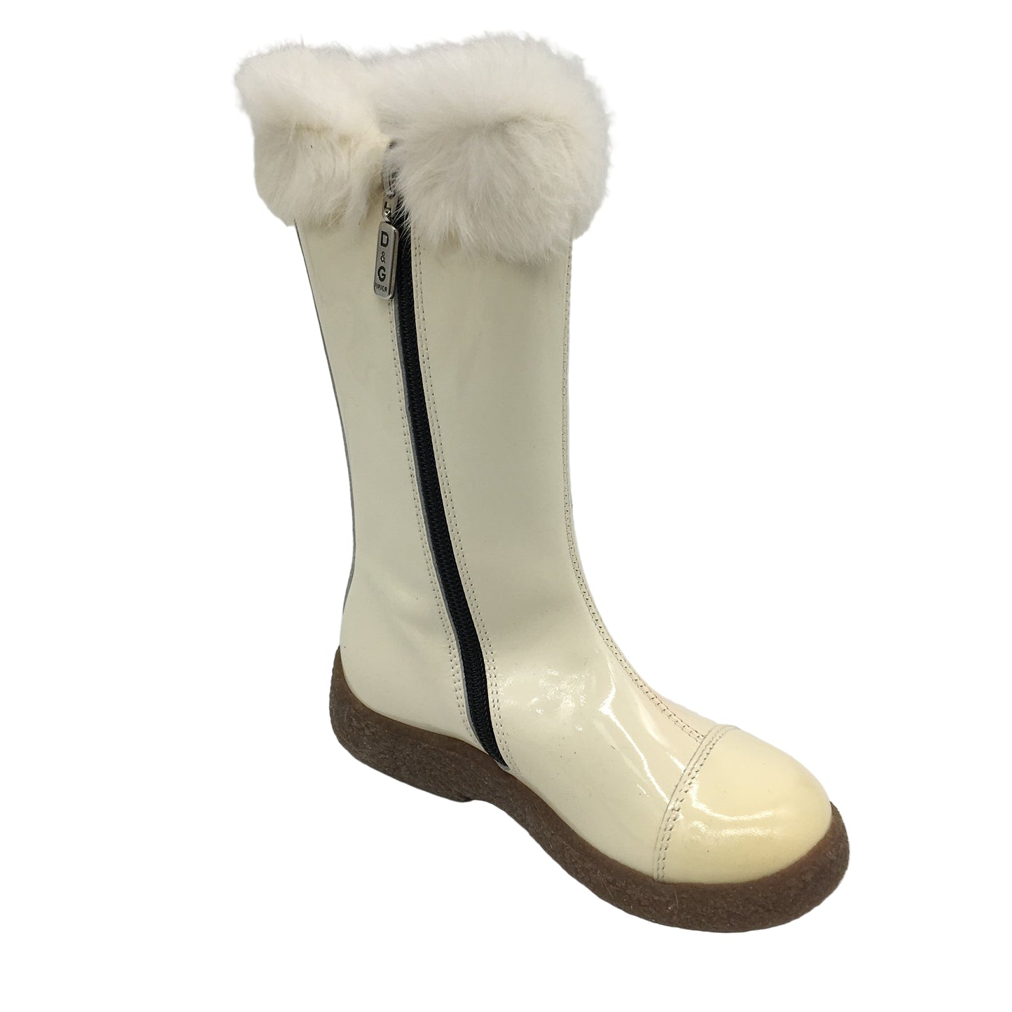 Dolce & Gabbana Junior Cream Leather Girls Zip Up Boots Size US 11.5 EUR 28 DEMO