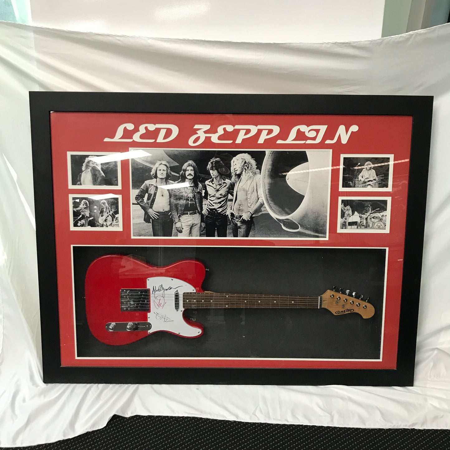 Led Zepplin Jimmy Page Robert Plant Signed Guitar Fully Framed With Certificate