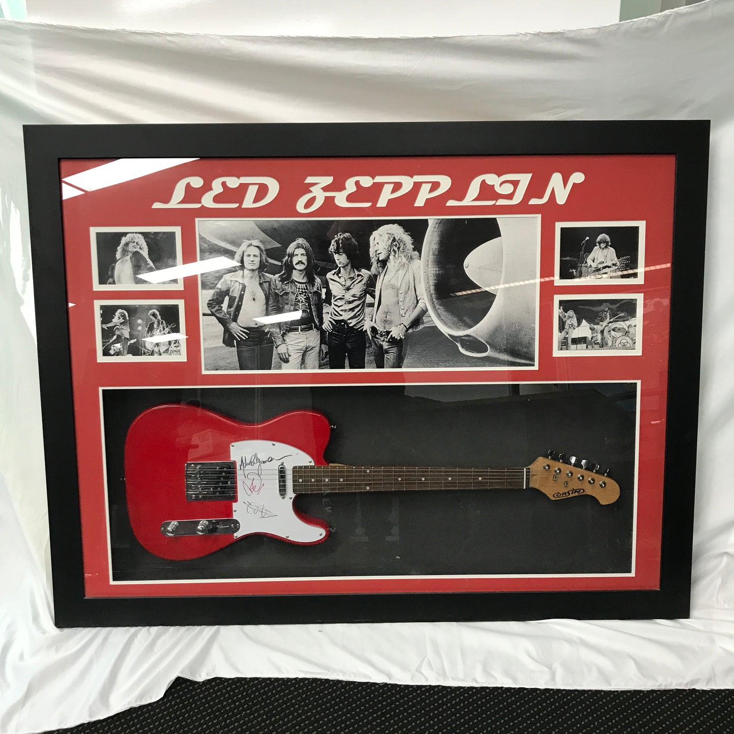 Led Zepplin Jimmy Page Robert Plant Signed Guitar Fully Framed With Certificate