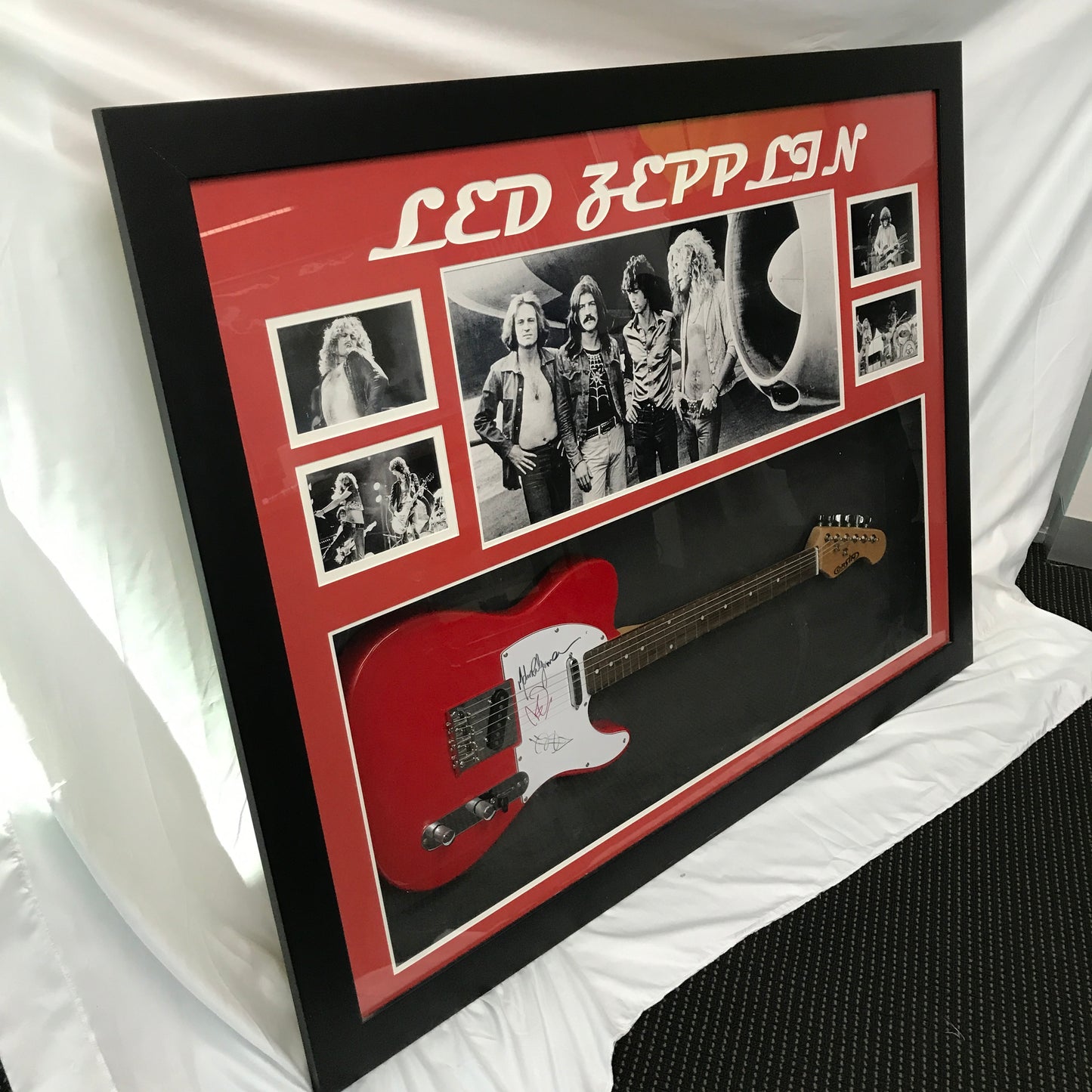 Led Zepplin Jimmy Page Robert Plant Signed Guitar Fully Framed With Certificate