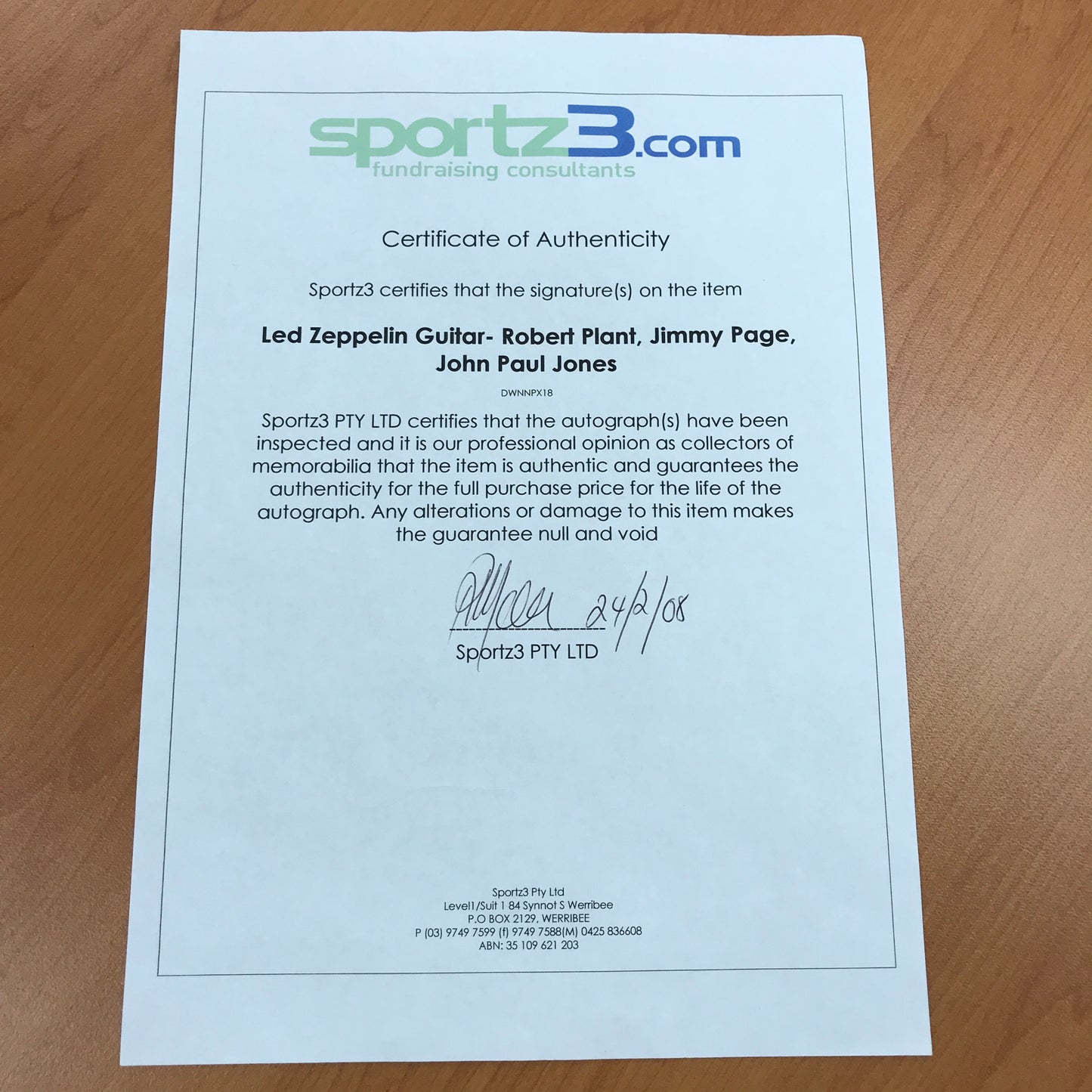 Led Zepplin Jimmy Page Robert Plant Signed Guitar Fully Framed With Certificate