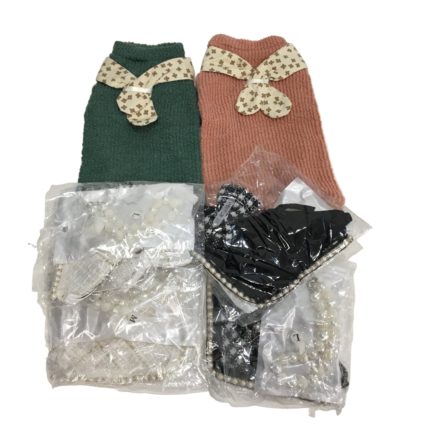 14 Pcs Bundle Orange & Green Doggy Sweaters With Accessories Dog Size 2XS & 3XS