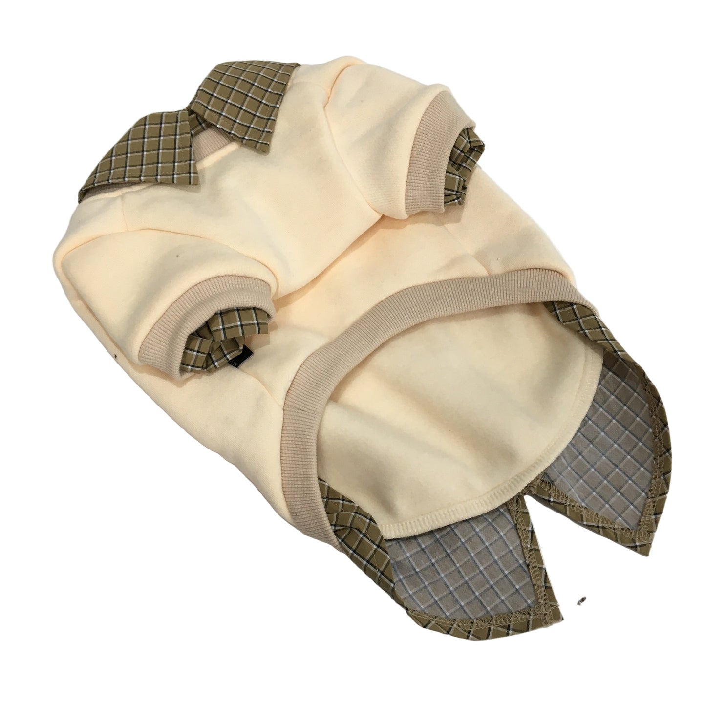 Milo & Mink Beige & Brown Collared Check Doggy Pullover Sweater Jumper Size S